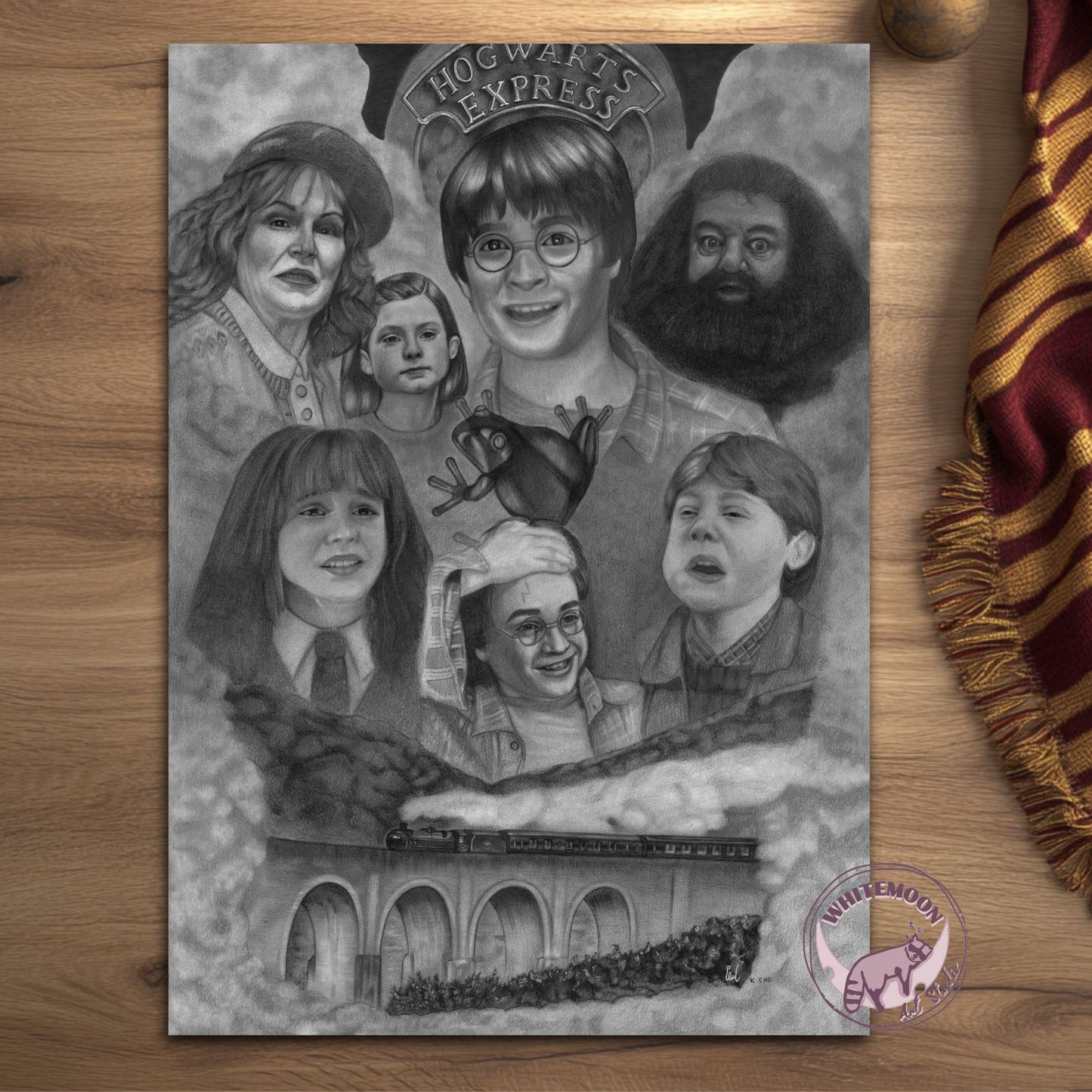 Harry Potter art print featuring Harry, Ron, and Hermione's first meeting on the Hogwarts Express