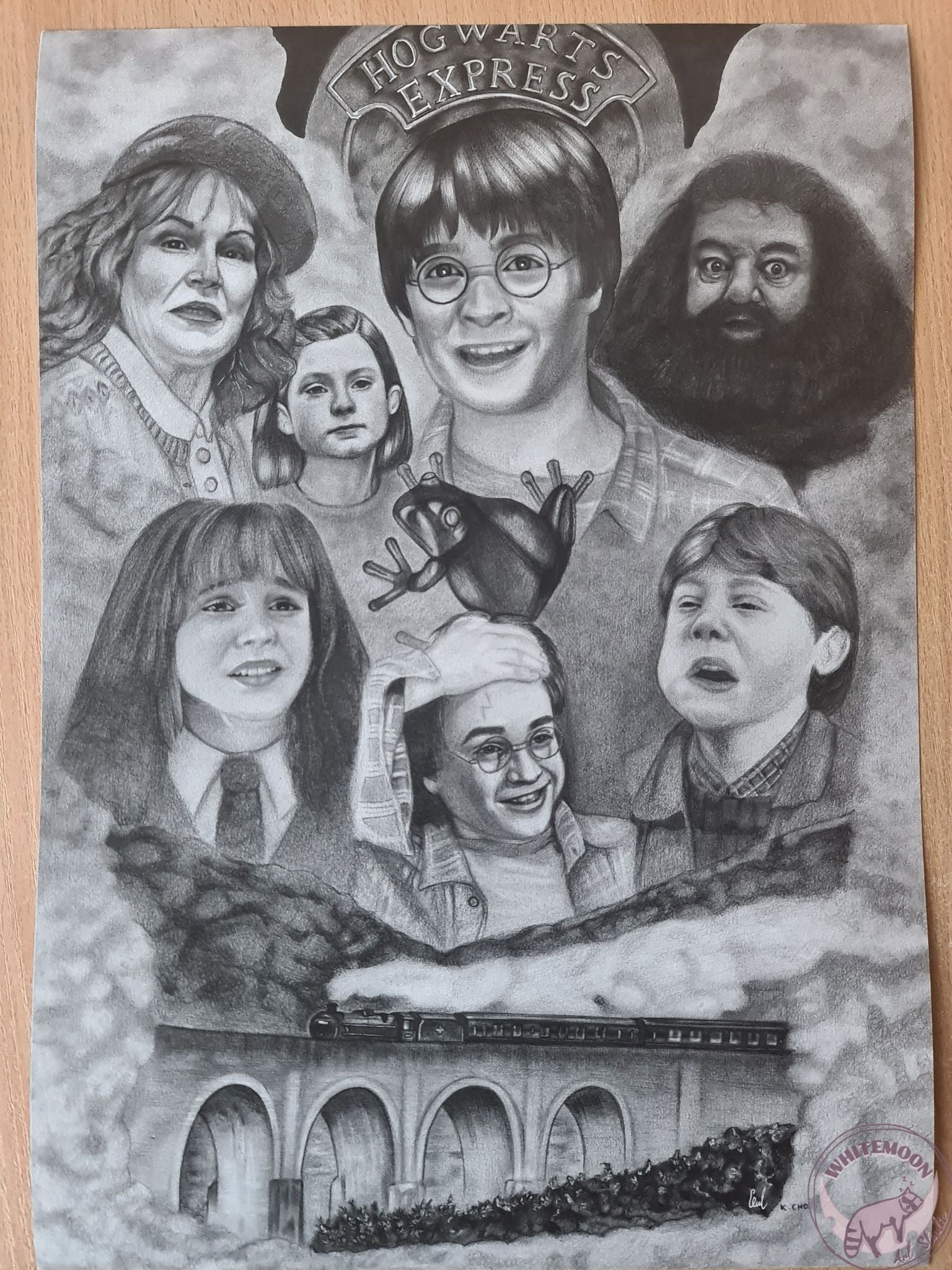 Harry Potter art print featuring Harry, Ron, and Hermione's first meeting on the Hogwarts Express